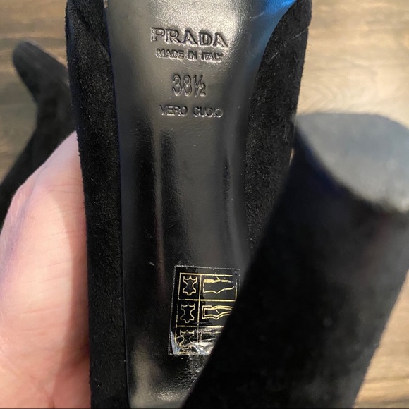 PRADA classic arc heeled ankle booties size 8 1/2 zippers suede timeless - Picture 9 of 13